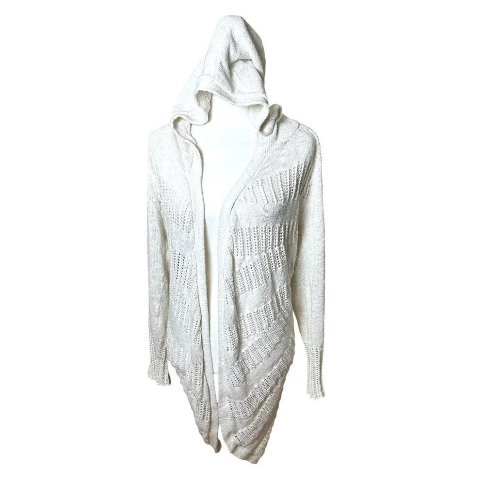 ANTHROPOLOGIE Moth Open Weave Hooded Longline Cardigan Sweater - size Medium